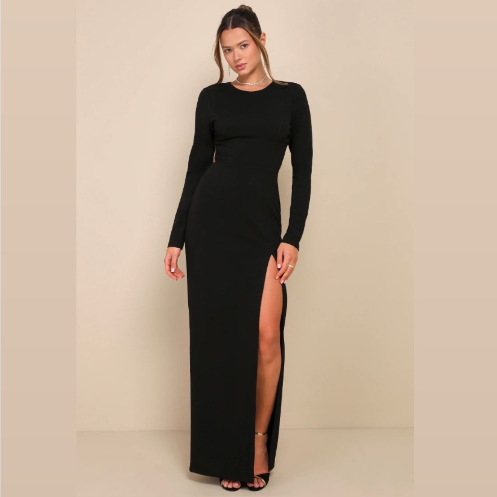 NWT Lulus Flawless Esteem Black Long Sleeve Cutout Maxi Dress